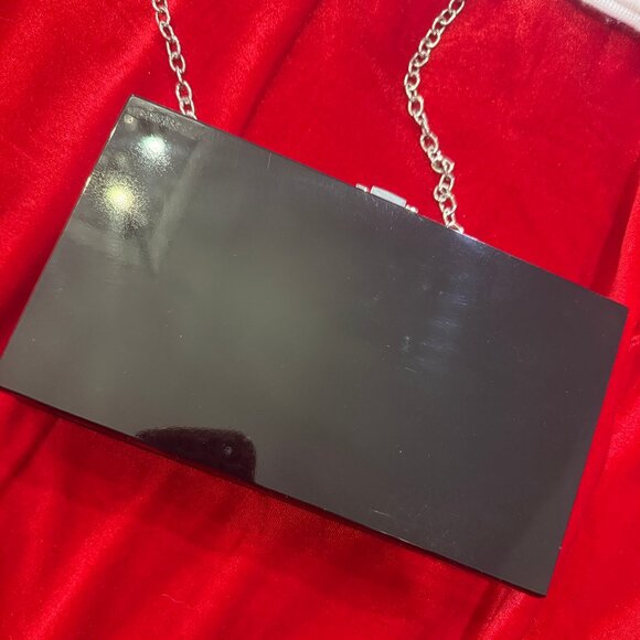 NORDSTROM HAUTE MESS HARD BOX BLACK BAG WITH RAINBOW SPARKLES NEW WITHOUT TAGS - Picture 6 of 11